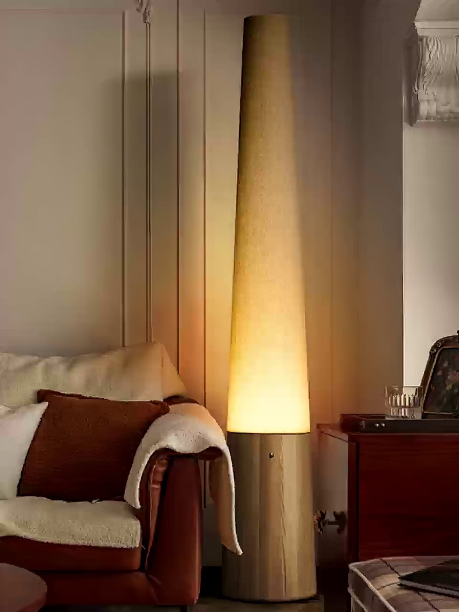 Modern Cone Wooden Floor Lamp - Adjustable Height, Natural Wood Finish for Living Room, Bedroom & Office - Perfect for Reading, Relaxing & Ambient Lighting
