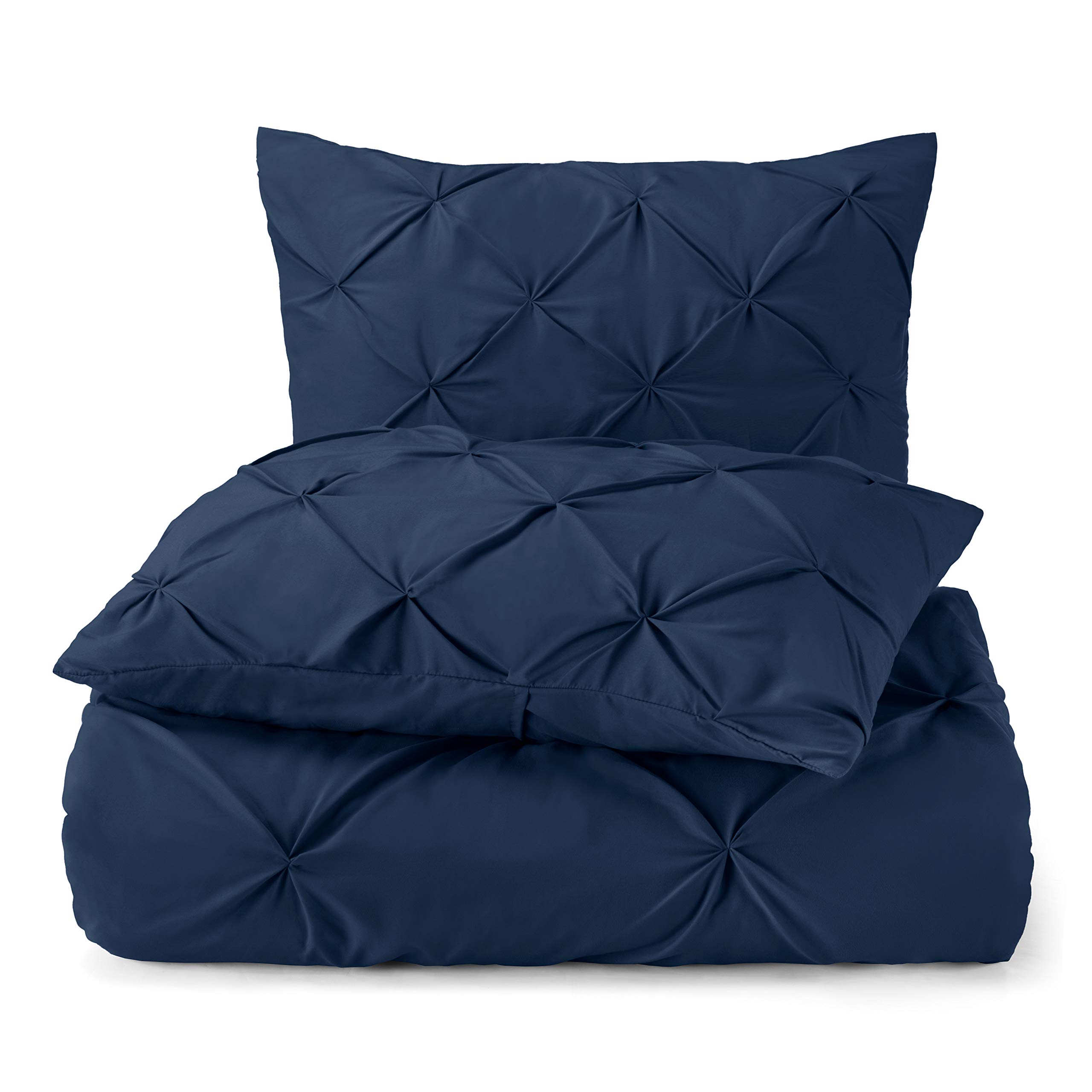 Nestl King Size Comforter Set - Pinch Pleat & Pintuck Design, 3-Piece Down Alternative Bedding with 2 Pillow Shams (Navy Blue) | Luxury Bedroom Decor for Master Suite or Guest Room