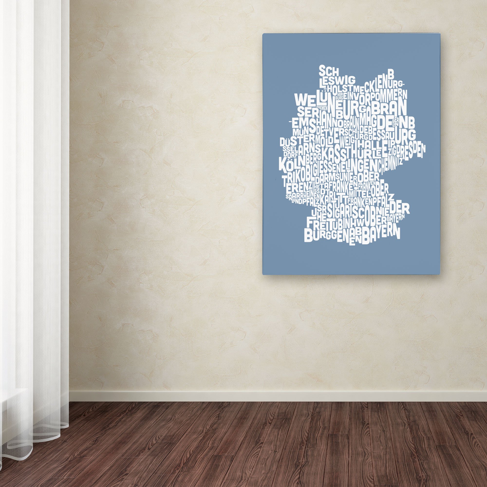 Michael Tompsett Germany Regions Map Canvas Art Print - 30x47 Inch Modern Wall Decor for Home, Office & Living Room - Trademark Fine Art Steel Framed Poster