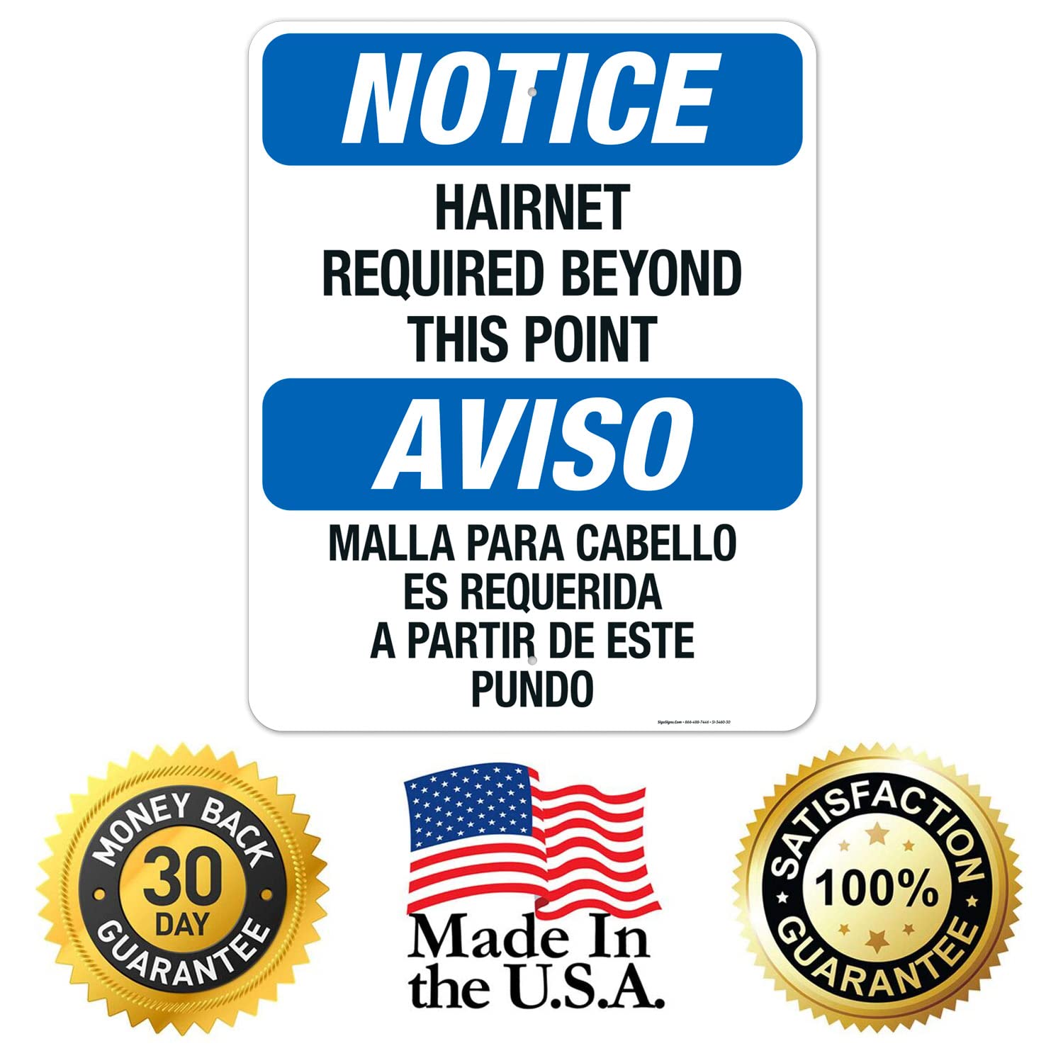 Bilingual Hairnet Required Beyond This Point OSHA Sign - 24x30 Inches Rust-Free .063 Aluminum - Fade Resistant for Indoor/Outdoor Use - Made in USA - Perfect for Food Processing Plants, Restaurants & Industrial Facilities