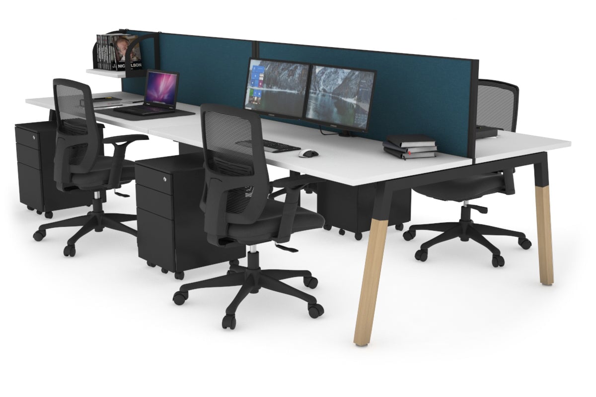 Quadro A Legs 4-Person Office Workstation with Wood Legs & Cross Beam [1800L x 700W] - Perfect for Collaborative Workspaces, Home Offices, and Modern Work Environments