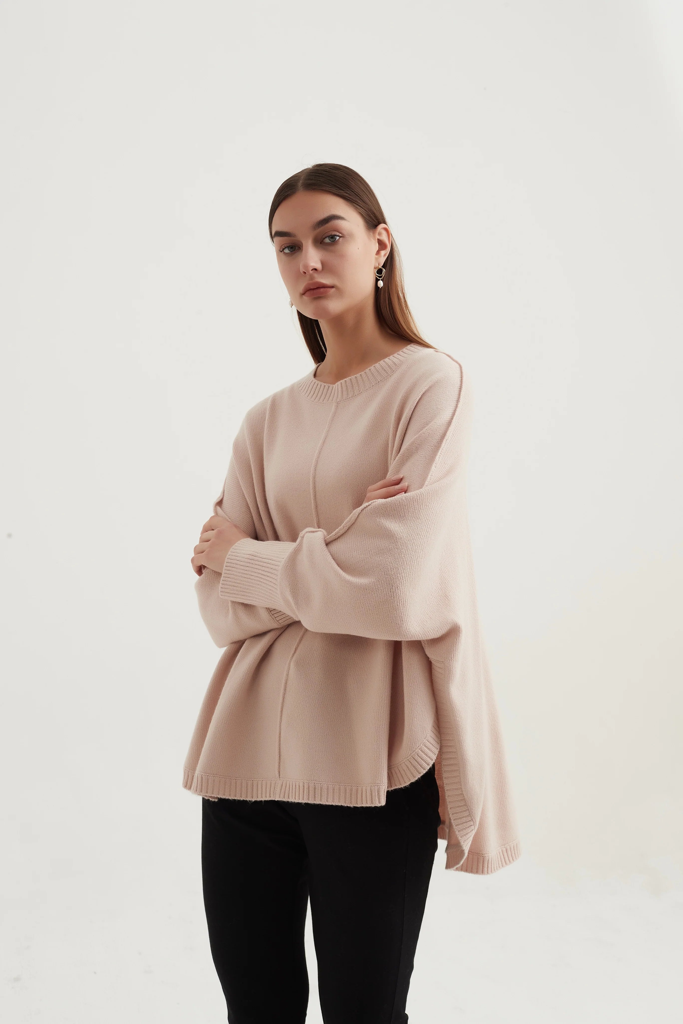 Exposed Seam Knit Sweater in Champagne Pink - Perfect for Casual Outfits and Layering