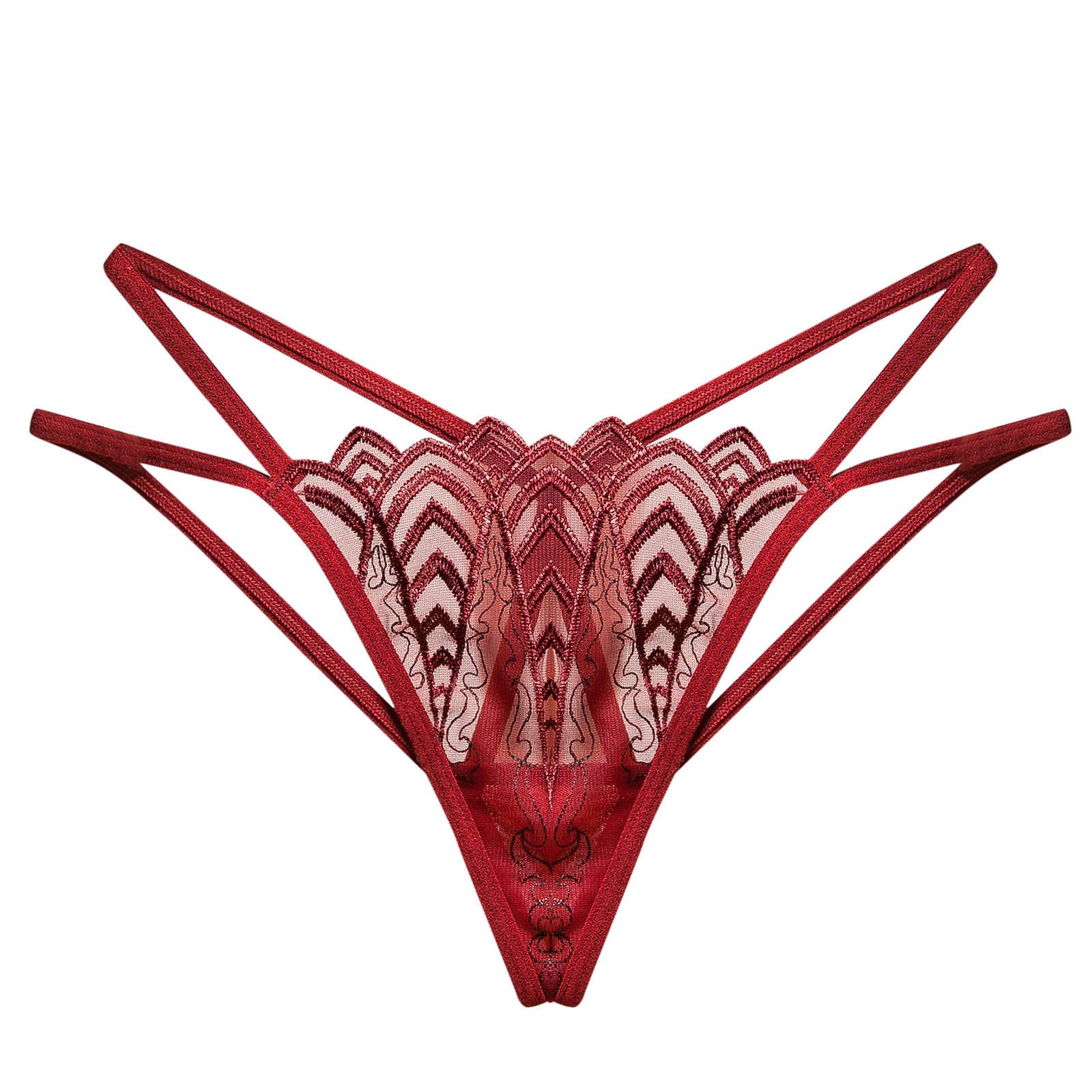 Sexy Lace Thong Underwear for Women - Comfortable Briefs Panties in Wine Red - Perfect for Daily Wear, Date Nights & Lingerie Sets (One Size)