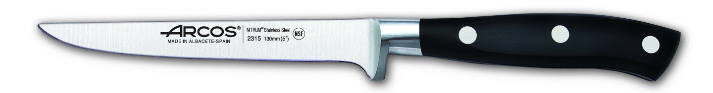 ARCOS 5 Inch Stainless Steel Carving Knife - Professional Boning Cleaver with 130mm Blade & Ergonomic POM Handle, Riviera Series (Black) - Perfect for Meat Cutting, Butchering, and Kitchen Food Preparation