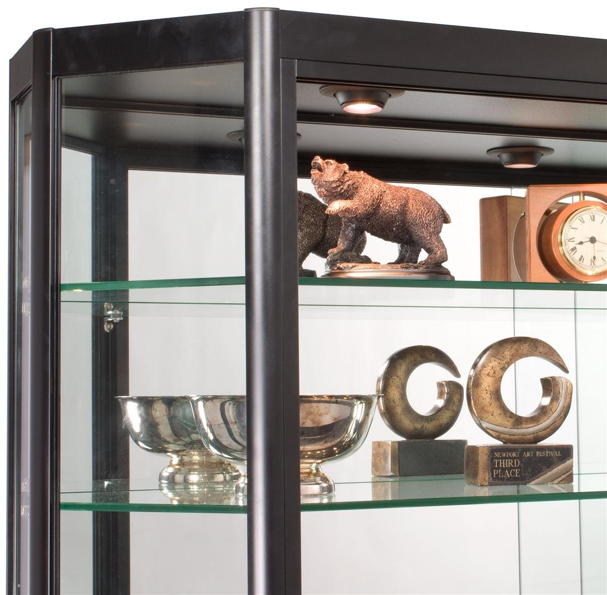 Premium LED Wall Mount Retail Display Case with Tempered Glass Shelves & 3 Top Lights - Black (WC478LEDB) - Perfect for Jewelry, Collectibles & Luxury Product Showcases in Stores