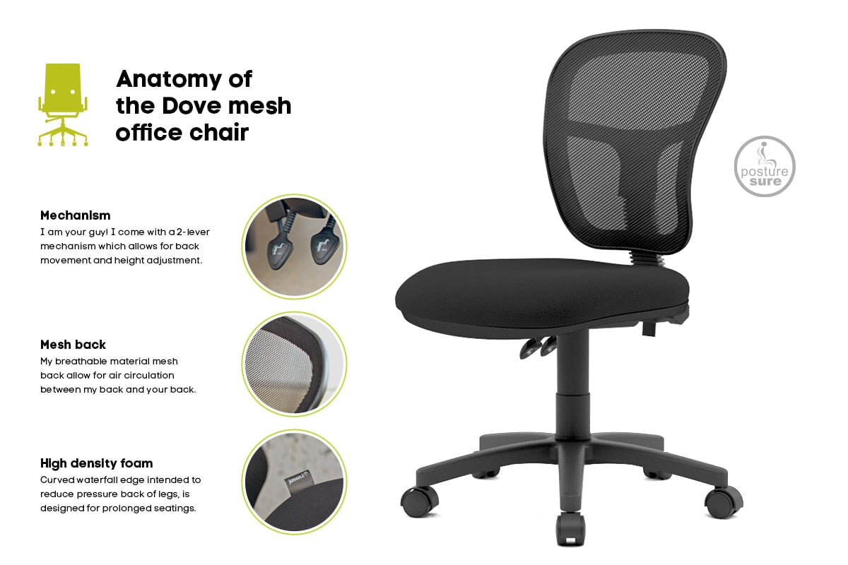 Dove Mesh Office Chair - Ergonomic Computer Desk Chair with Adjustable Height & Lumbar Support for Home & Office Use - Comfortable for Long Hours Sitting, Gaming & Working