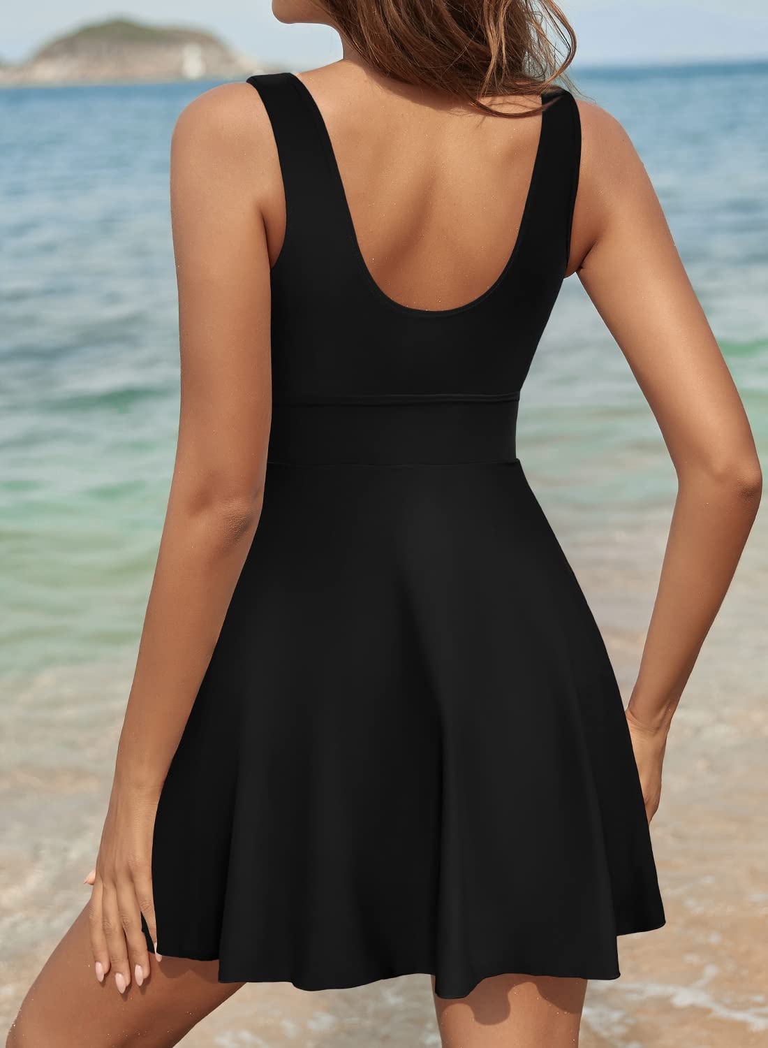 SHEKINI Women's Tummy Control One Piece Swimsuit with Drawstring Front & Cutout Design - Flattering Swimdress with Skirt for Beach, Pool, Vacation & Summer Water Activities