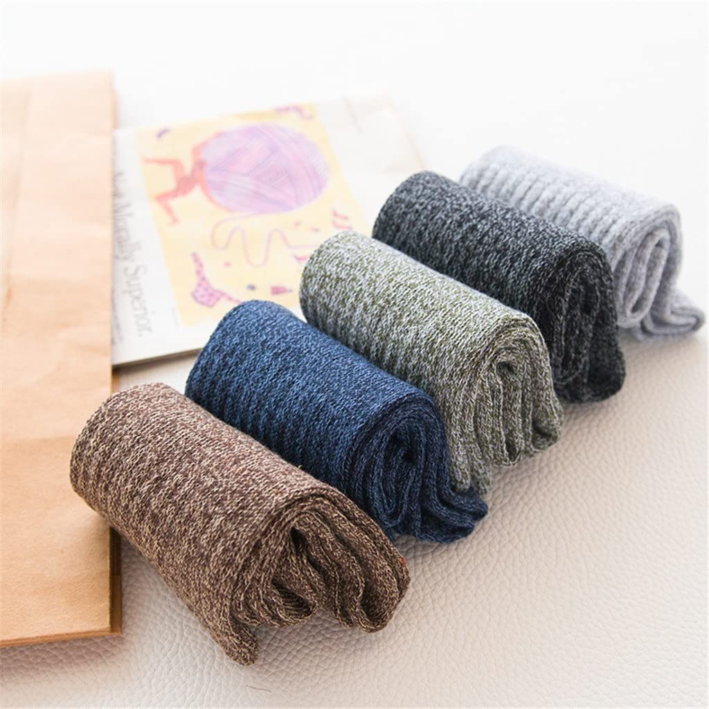 5 Pairs Men's Winter Warm Thick Cotton Wool Socks - Solid Color Knitted Crew Socks for Men (EU 39-45/US 6.5-11) - Perfect for Cold Weather, Hiking & Outdoor Activities