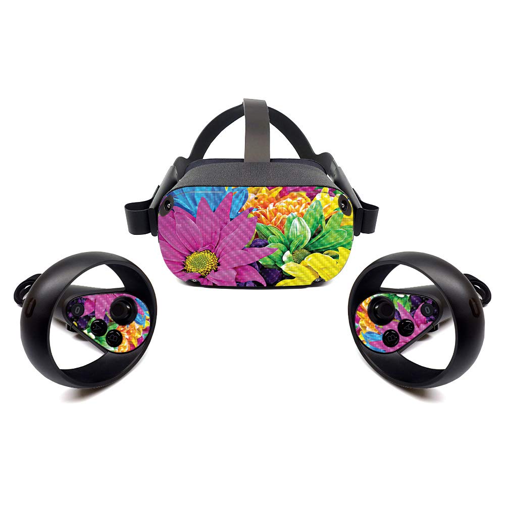 MightySkins Carbon Fiber Skin for Oculus Quest - Colorful Flowers Design | Protective & Durable Textured Vinyl Cover | Easy to Apply, Remove & Change Styles | Made in USA | Perfect for Gaming, VR Protection & Customization