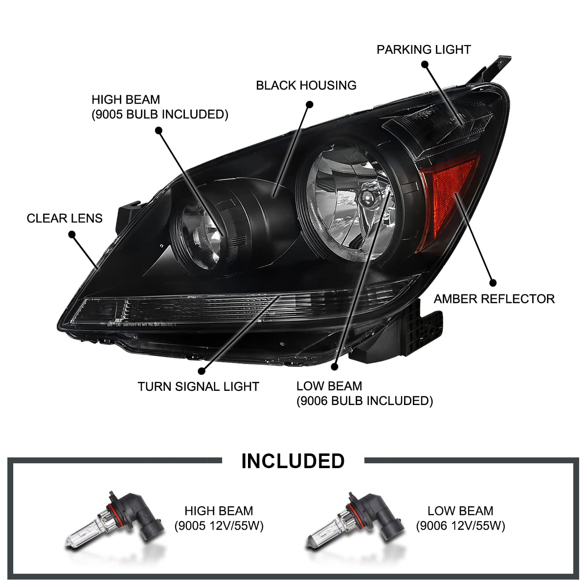 Spec-D Tuning Black Headlights for 2005-2007 Honda Odyssey - LED Driving Lights, Left & Right Pair Headlight Assembly - Upgrade Your Minivan for Night Driving & Enhanced Style