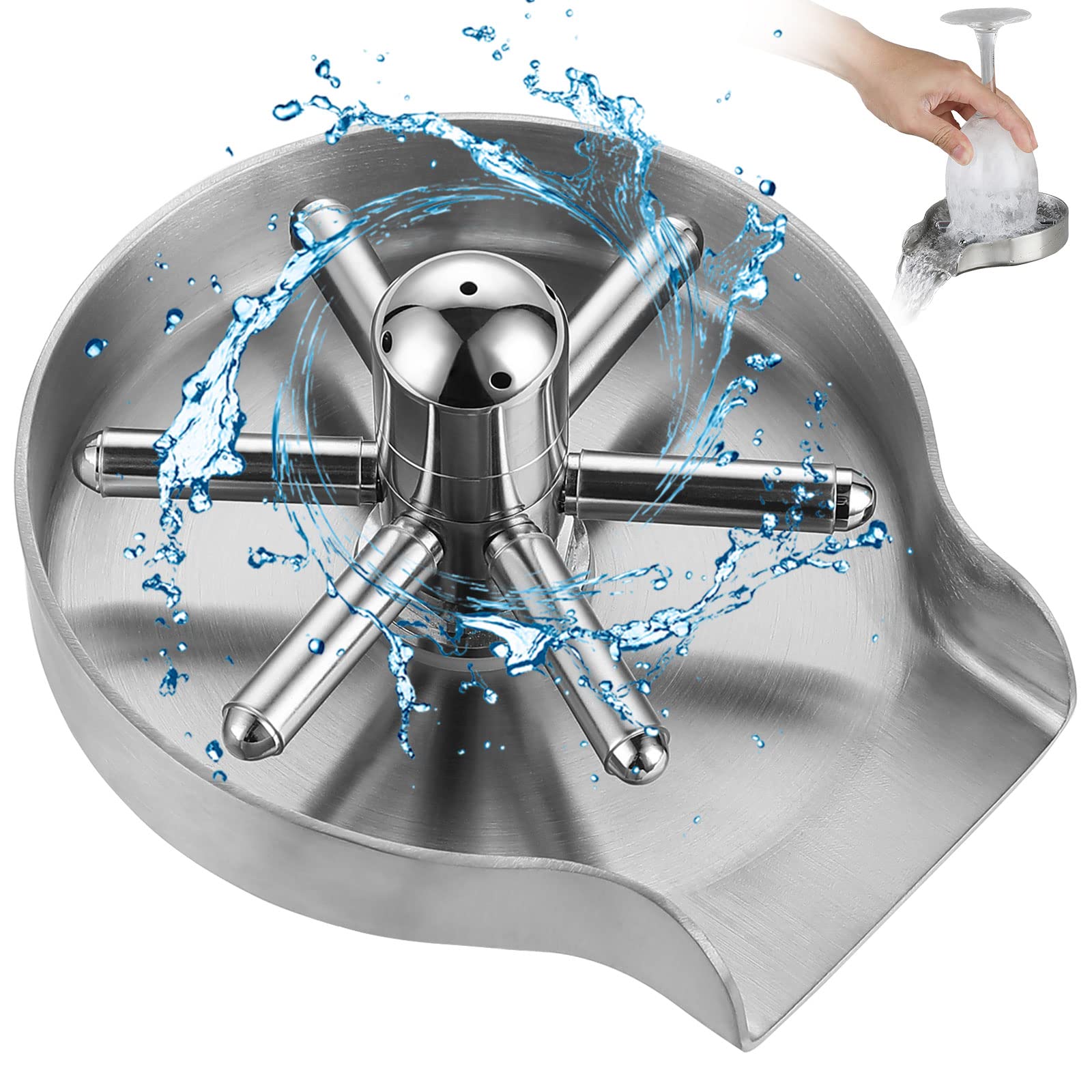 Stainless Steel Glass Rinser for Kitchen Sinks - SUS304 Beer & Wine Glass Cleaner, Rotary Bottle Washer Faucet Accessory (Brush Nickel, Large) - Perfect for Home Bars, Restaurants & Dishwashing Stations