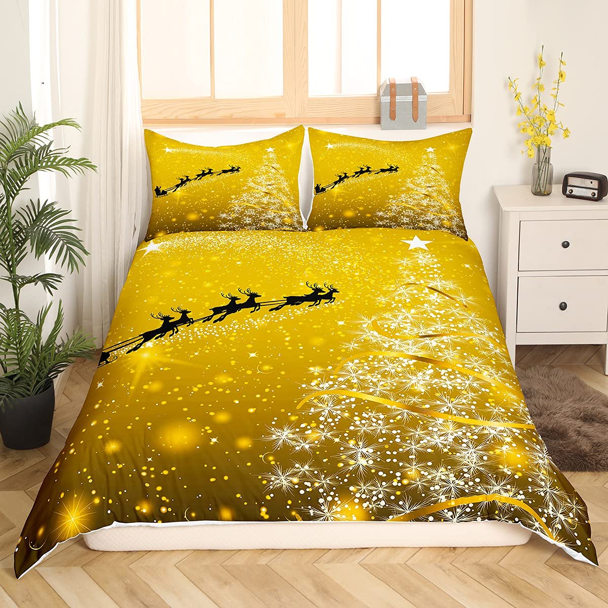 Christmas Bedding Set for Kids - Santa Claus & Elk Duvet Cover with Snowflake Design, Twin Size 2-Piece Set - Perfect for Holiday Decor, Kids' Bedroom & Cozy Winter Nights