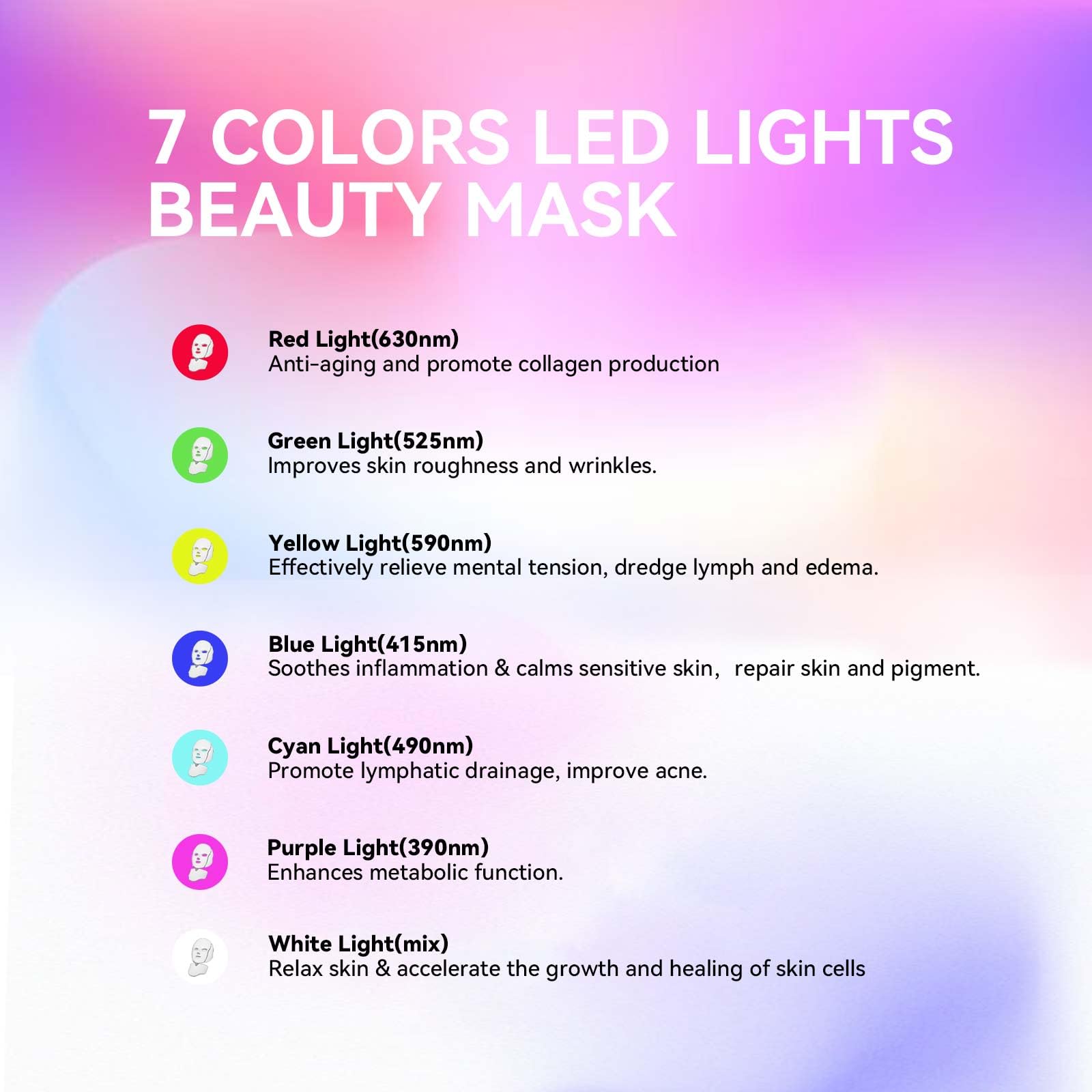 LED Facial Mask FM-01 - 7 Color Light Therapy Device for Face with Red & Blue Light | At-Home Skincare Treatment for Acne, Wrinkles & Anti-Aging | Perfect for Spa Nights & Self-Care Routines