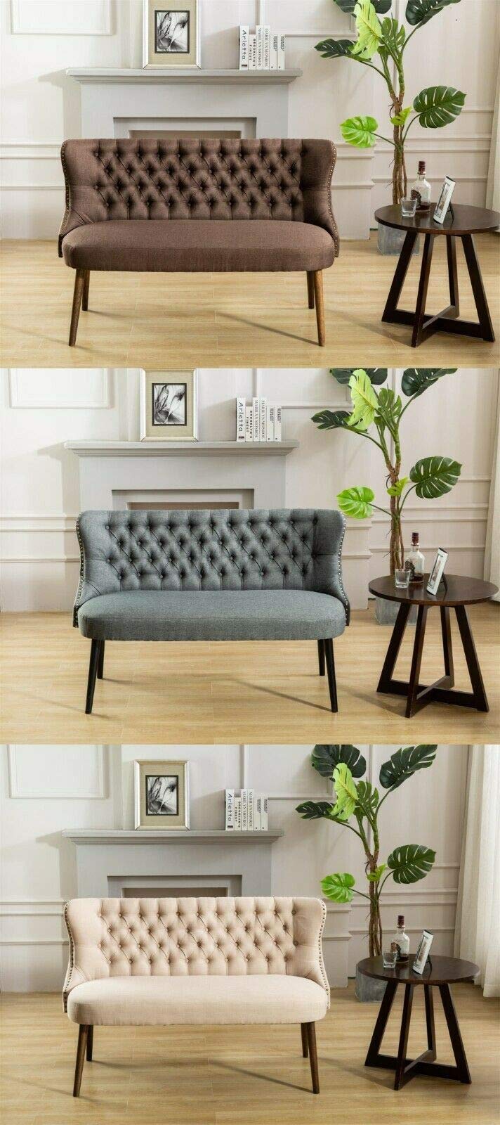 GTU Furniture Straight Back Tufted Linen Upholstered Loveseat Bench - 3 Colors (Chocolate) | Elegant Living Room Seating for Small Spaces, Entryway & Bedroom Decor