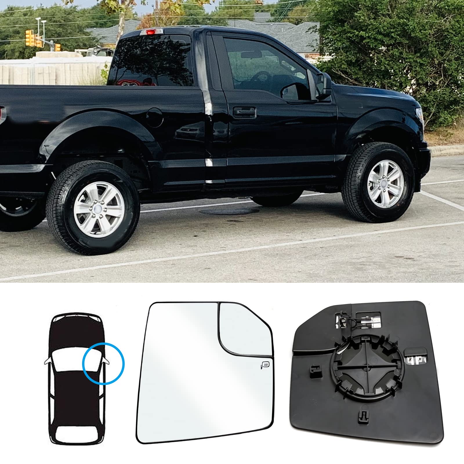 Heated Blind Spot Convex Mirror Replacement for Ford F150 2015-2020 - Passenger Side Rear View Mirror Glass with Defrost Function - Perfect for Winter Driving & Enhanced Safety