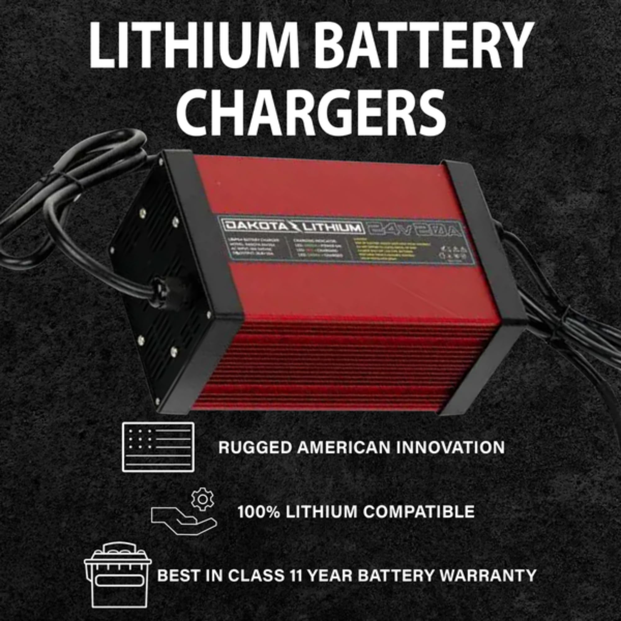 Dakota Lithium 24V 20A LiFePO4 Battery Charger for Deep Cycle Marine RV Solar Power - Fast Charging for Boats, Campers & Off-Grid Systems