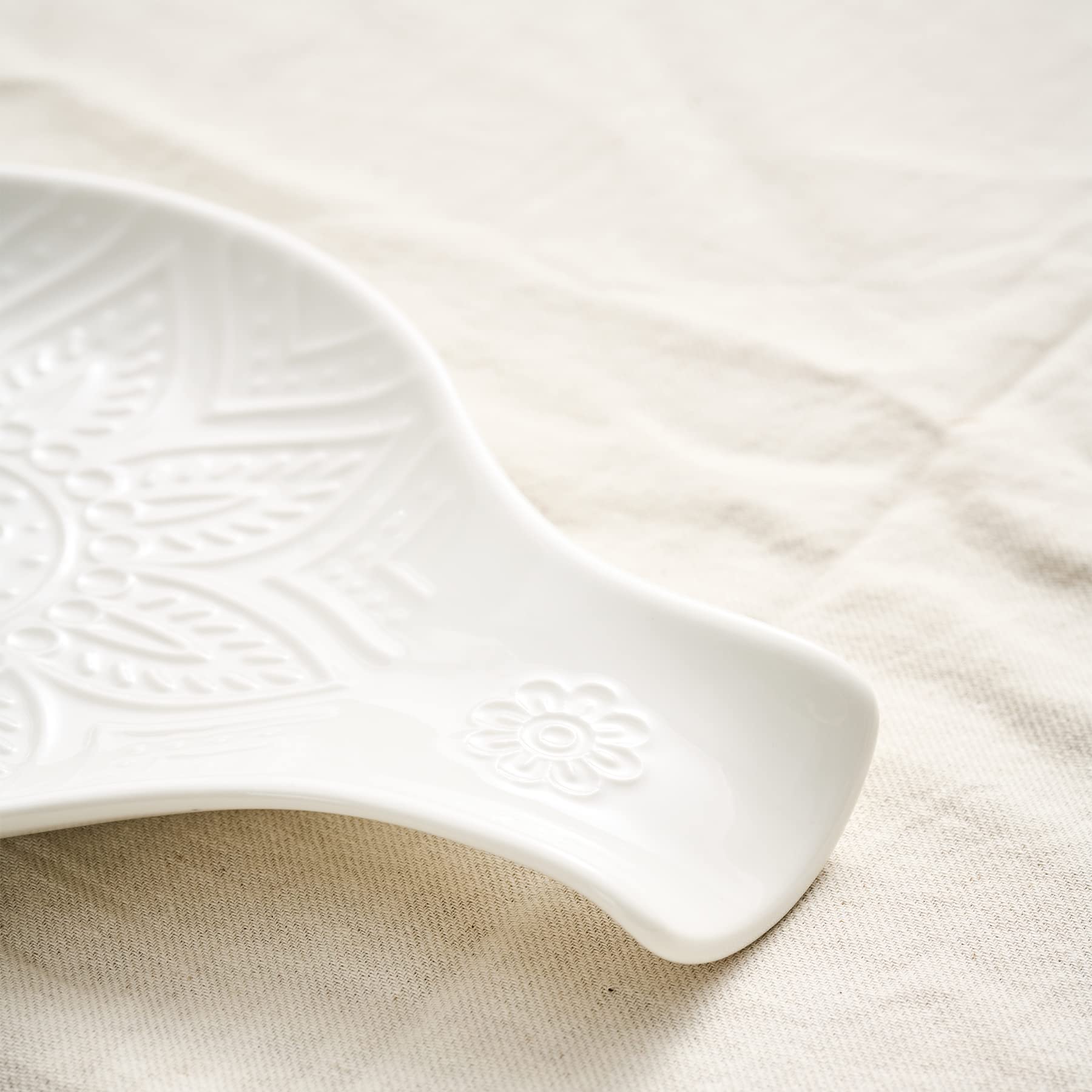 Ceramic Spoon Rest for Kitchen - 7.48 Inch White Spoon Holder | Countertop Kitchen Accessory | Dishwasher Safe | Perfect for Cooking, Serving & Dining Table Decor