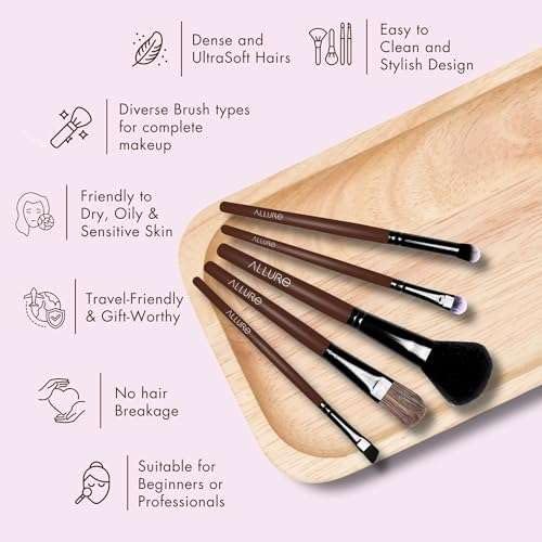 Allure Premium Makeup Brush Set (MBS-C5) - 12-Piece Professional Cosmetic Brushes for Foundation, Blending, Eyeshadow & Contouring | Perfect for Makeup Artists & Beginners