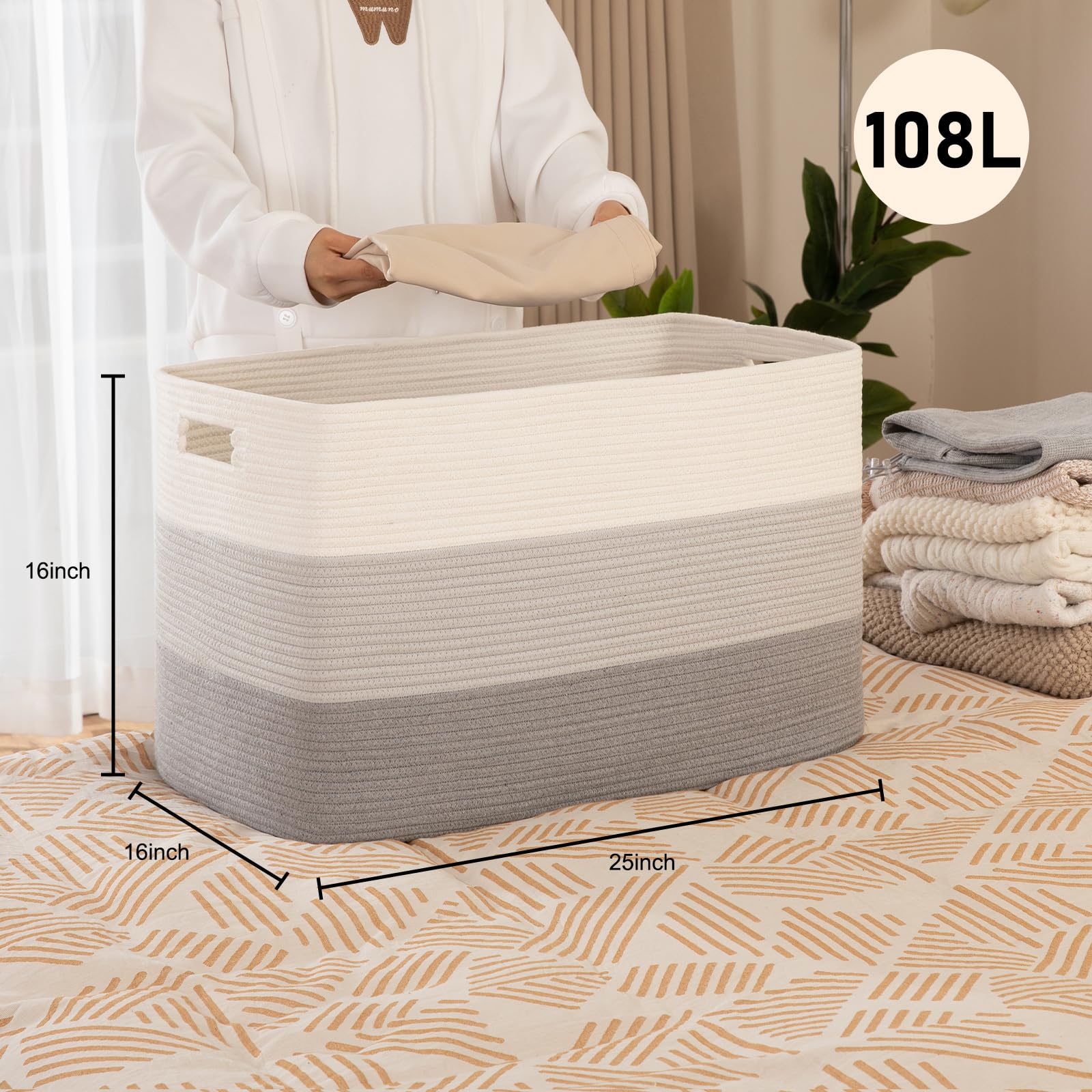 OIAHOMY XXXL Woven Storage Basket with Handle - 25