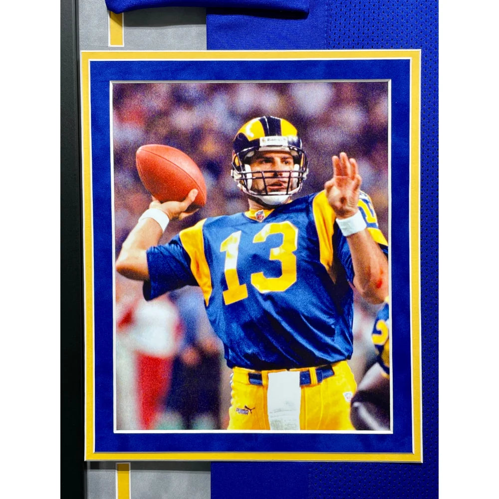 Kurt Warner Autographed St. Louis Rams Jersey - Framed BAS Certified Signed NFL Memorabilia - Perfect for Sports Collectors, Man Cave Decor & Football Fan Gifts