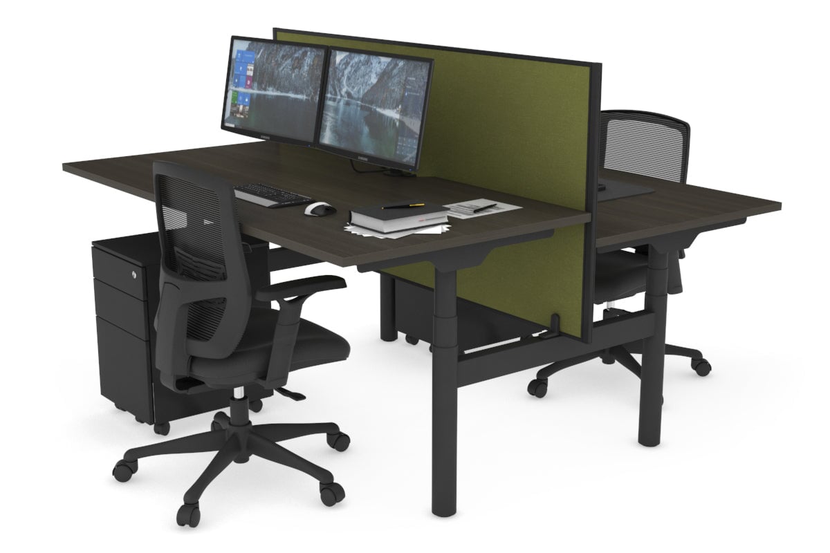 Flexi Premium Height Adjustable 2 Person H Bench Workstation - Black Frame [1600L x 800W with Cable Management] - Ideal for Office, Home Workspace & Collaborative Work Environments