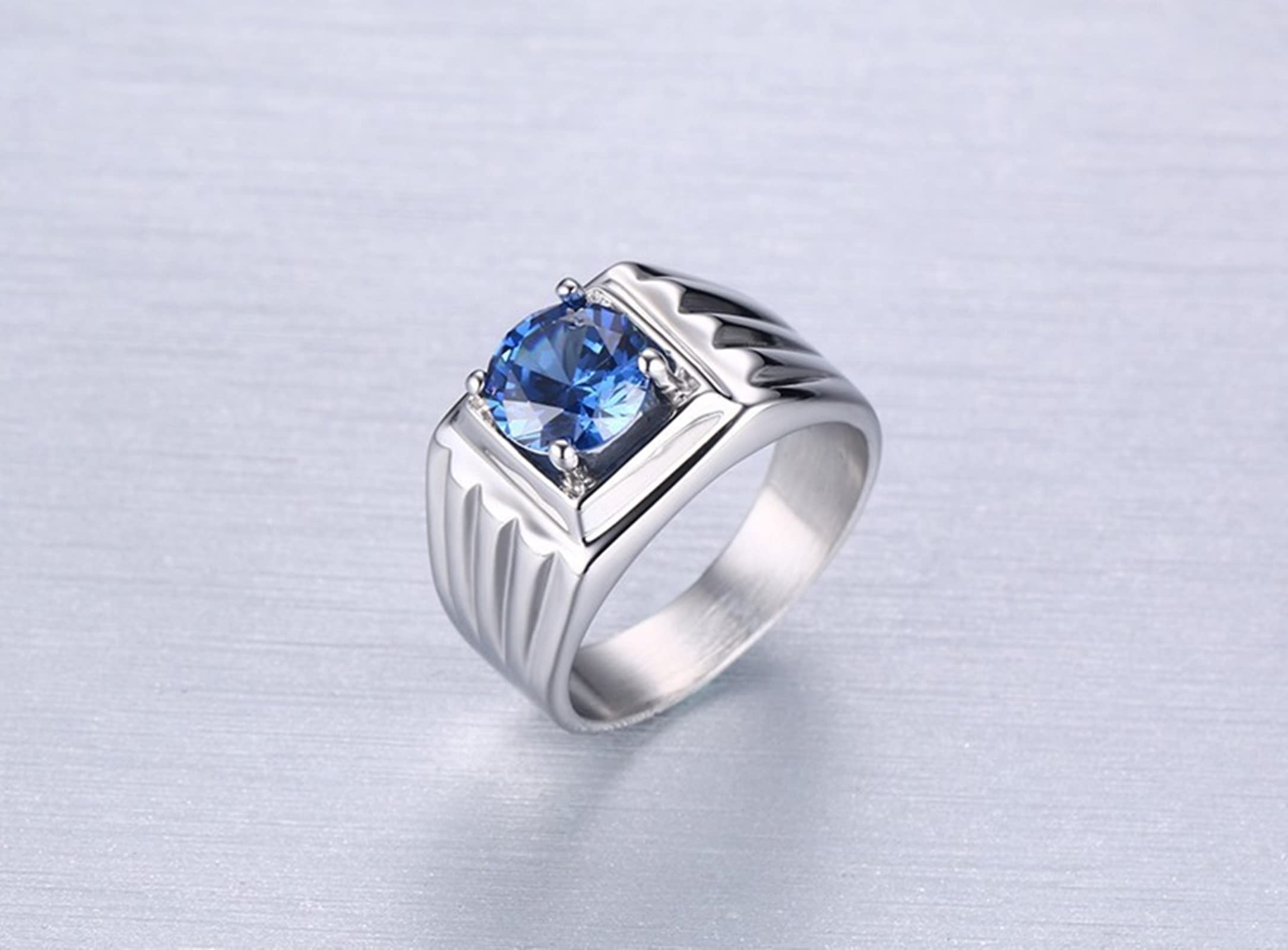 Blue Stainless Steel Wedding Bands for Men - Durable Zirconia Engagement Rings for Him | Perfect for Proposals, Anniversaries & Everyday Wear
