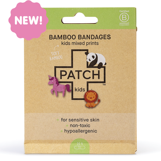 PATCH Mixed Prints Bamboo Adhesive Bandages Pack - 50 Count Eco-Friendly Band-Aids for Kids & Adults - Cute Animal Patterns for First Aid, School, Travel & Everyday Use