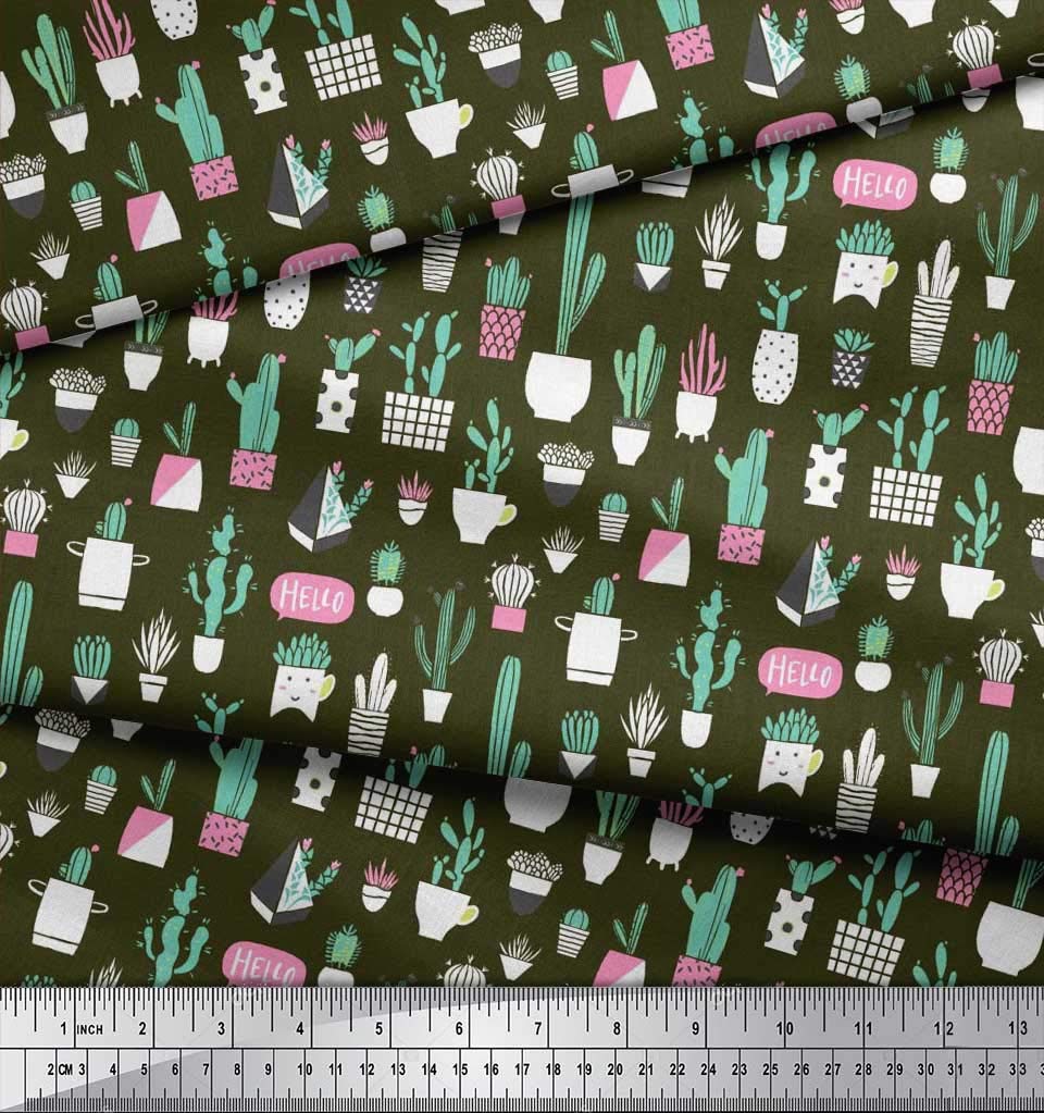 Soimoi 42 Inch Wide Polyester Georgette Fabric - Pot & Cactus Tree Print Fabric by The Yard for DIY Home Decor, Sewing Projects & Crafting
