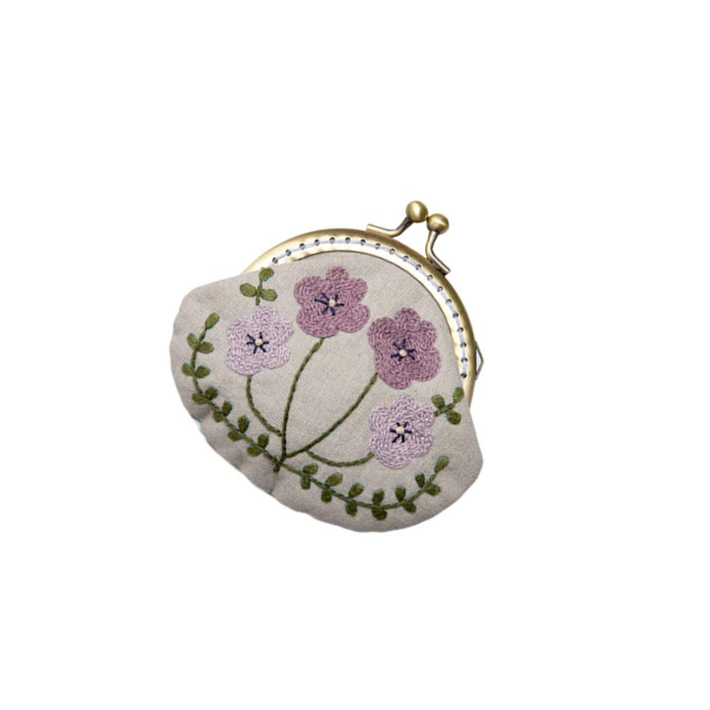 DIY Coin Purse Embroidery Kit - Purple Flower Design Pouch Making Set with Lock Stitch Tool for Handmade Wallets & Gift Bags | Perfect for Crafting, Sewing Projects & Unique Gift Ideas