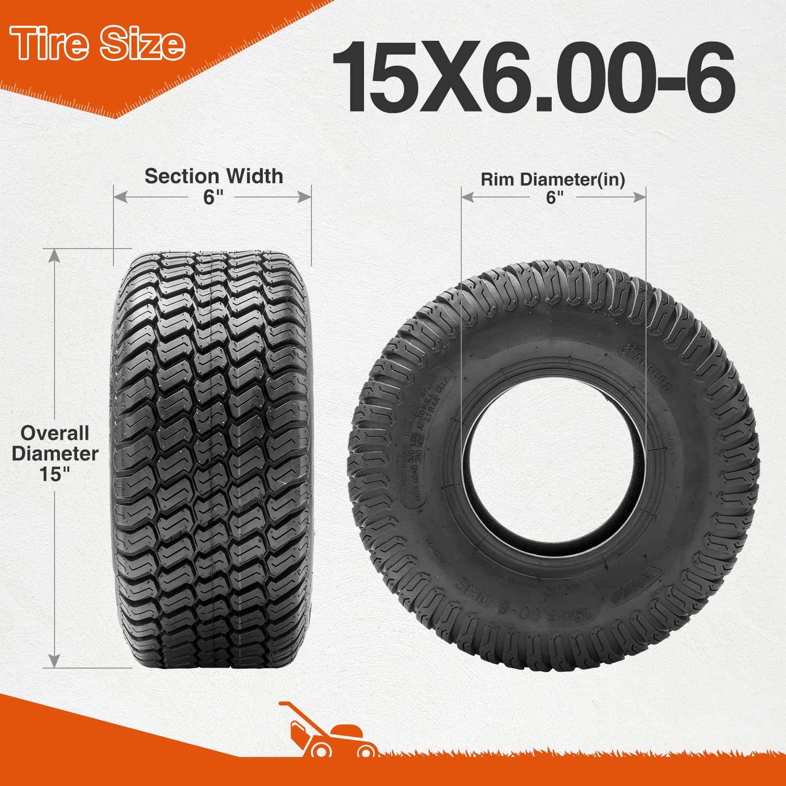 HALBERD 2-Pack 15x6.00-6 Tubeless Lawn Mower Tires 4PR Turf Saver - Heavy Duty Garden Tractor Riding Mower Tires for All-Terrain Performance | Perfect for Lawn Maintenance, Landscaping & Yard Work