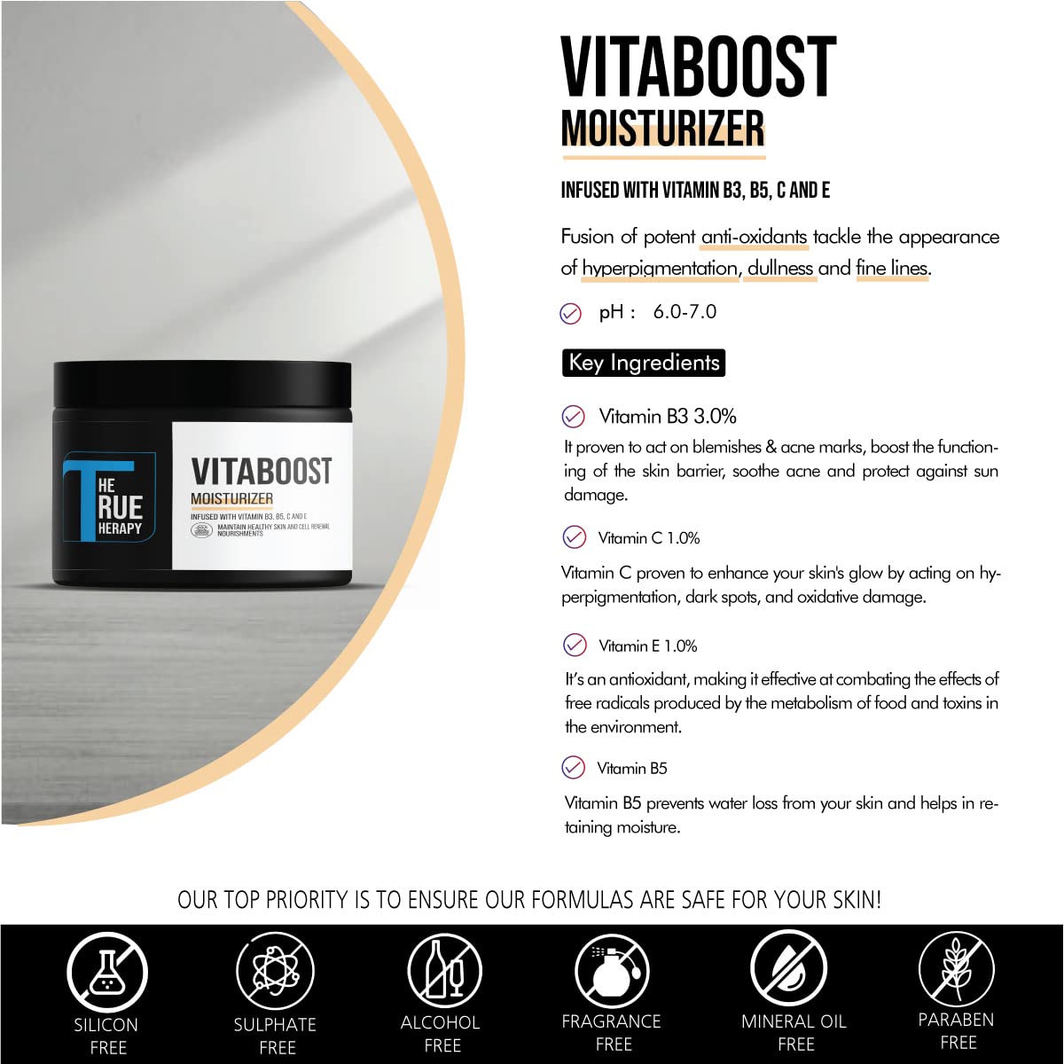 True Therapy VITABOOST Vitamin B C E Moisturizing Cream - Daily Hydration & Skin Nourishment for Men & Women (50g) | Perfect for Dry Skin Care & Anti-Aging Routine