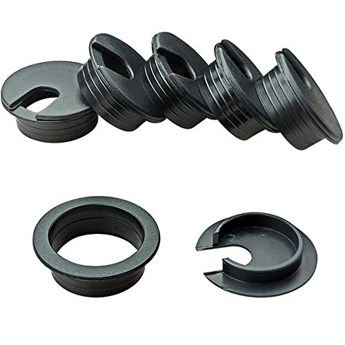 6-Pack 1-3/8 Inch Black Plastic Desk Grommet Cable Hole Covers - Wire Management Organizer for Office PC Desk, Home & Workspace Cable Organization