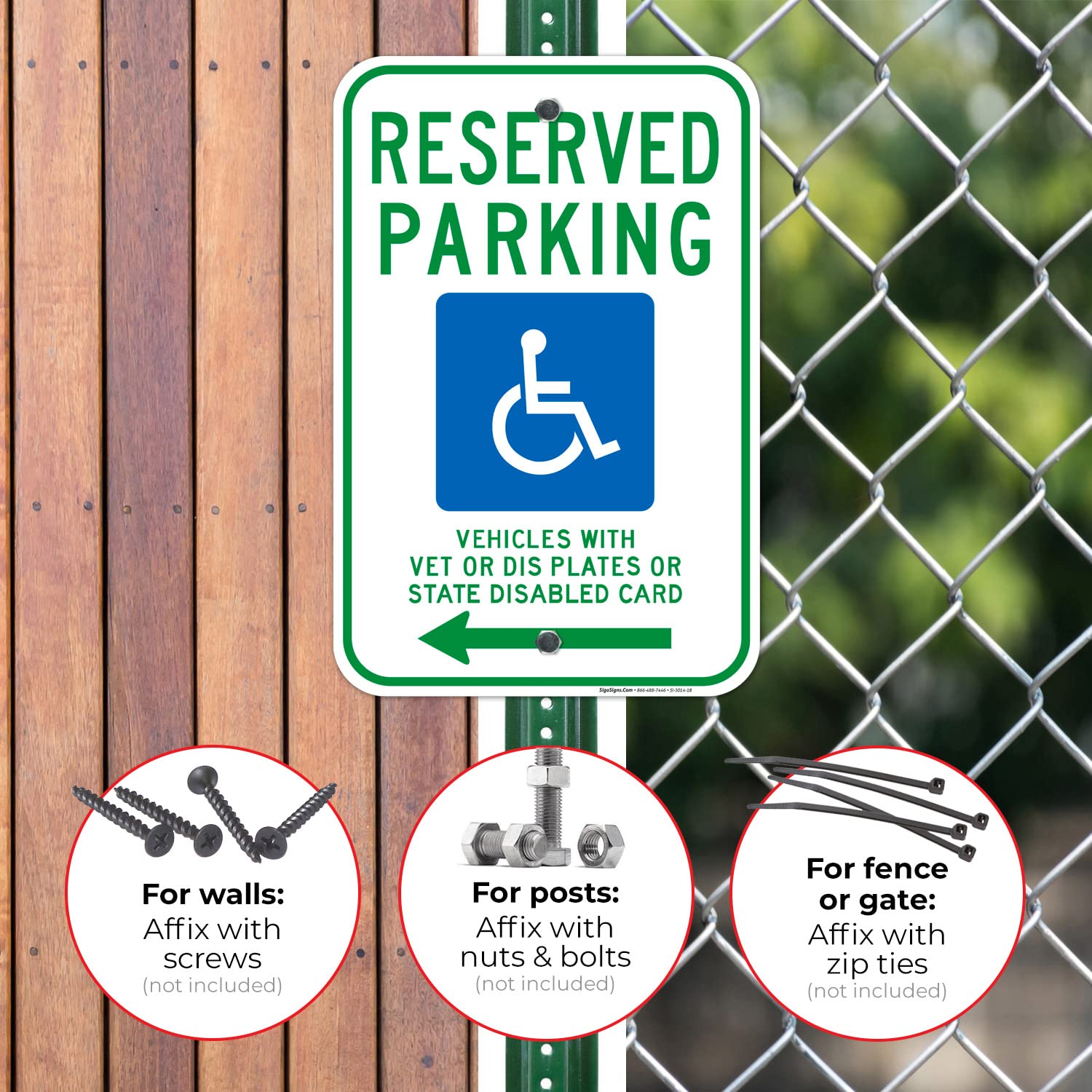 Wisconsin Handicap Parking Sign - Reserved Parking for Vehicles with Vet Plates or State Disabled Card - Left Arrow Design - 12x18 Inches - Rust-Free .063 Aluminum - Fade Resistant - Made in USA - Perfect for ADA Compliant Parking Spaces, Hospitals, and Public Facilities