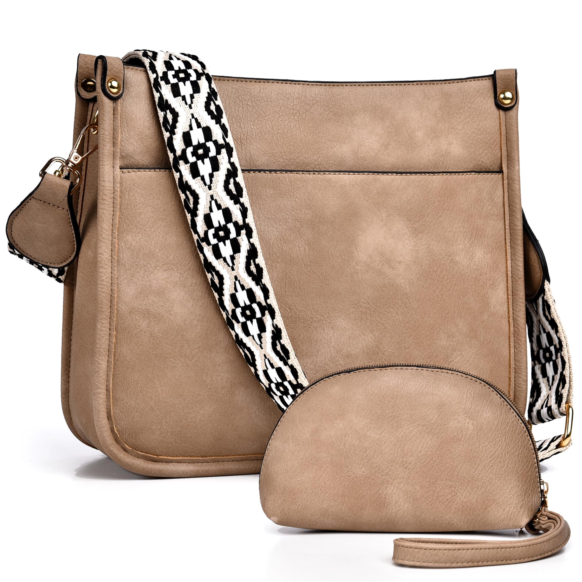 Women's Vegan Leather Crossbody Bags with Guitar Strap - Fashionable Hobo Shoulder Purse & 2-Piece Wallet Set | Perfect for Travel, Shopping, and Everyday Use