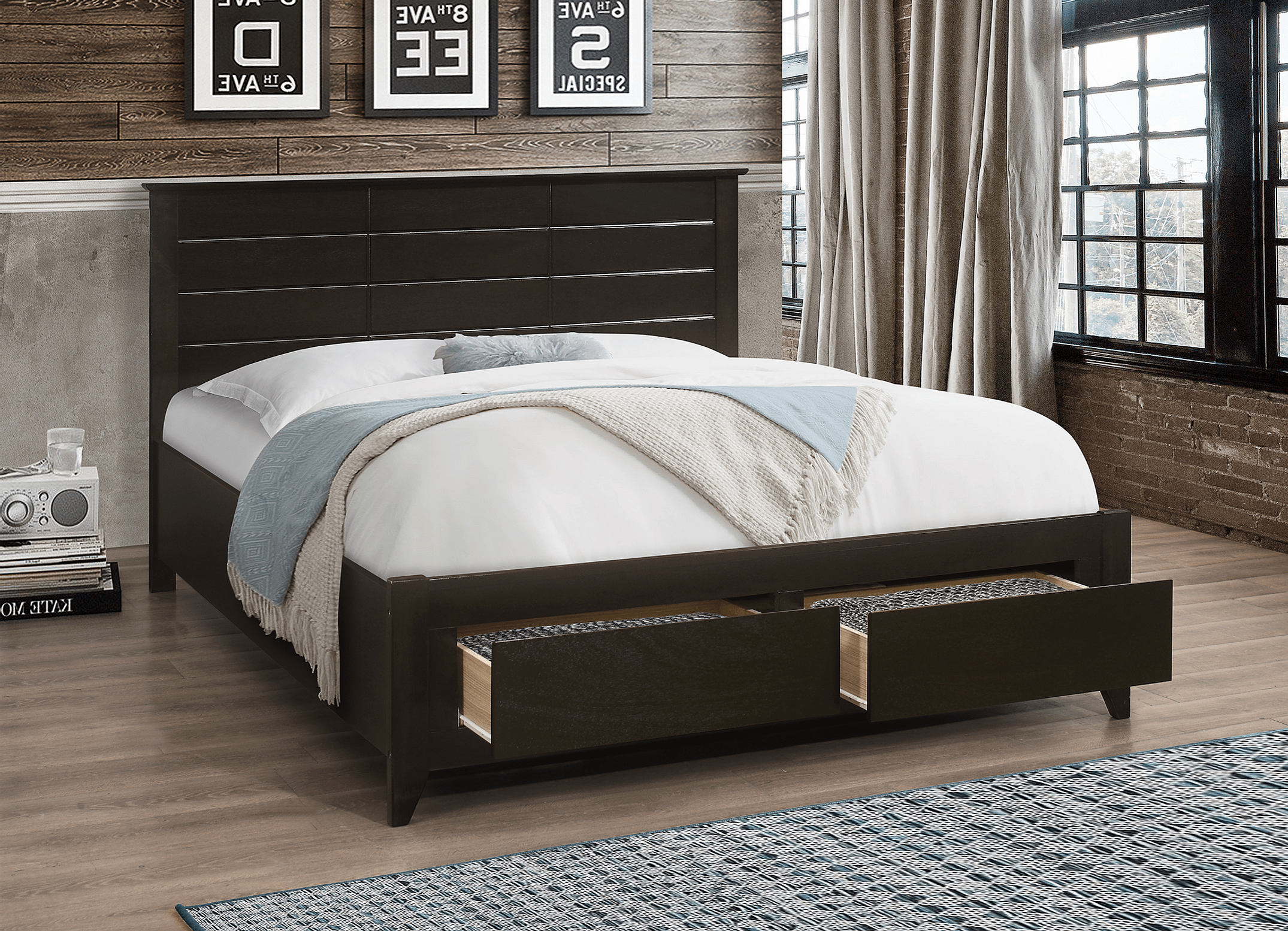 Espresso Wood Platform Bed with 2 Storage Drawers - Twin & Queen Size | Modern Bedroom Furniture for Small Spaces & Guest Rooms