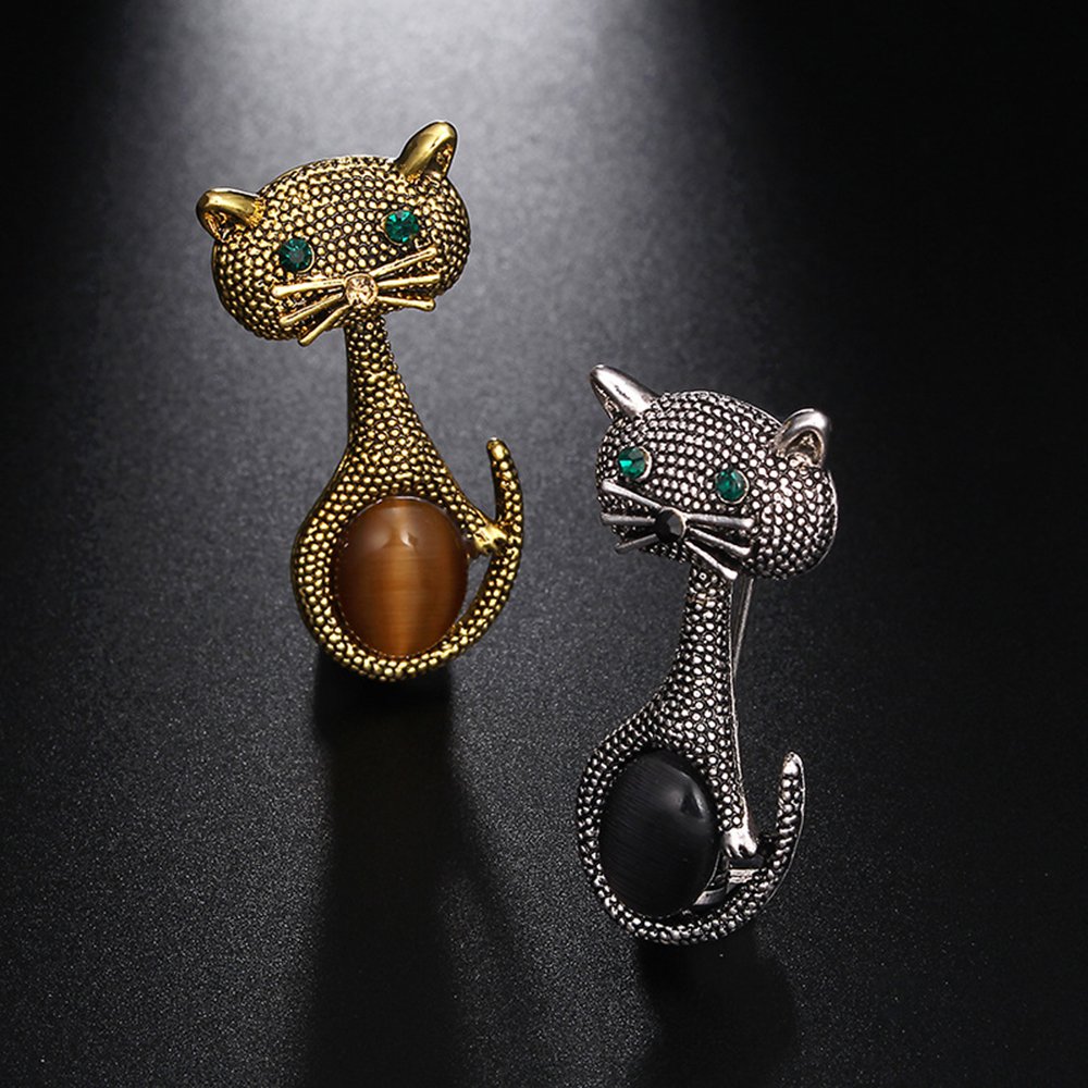 Vintage Crystal Cat Brooch Collar Pin - Elegant Pet-Themed Jewelry for Women's Dresses, Blouses & Coats | Perfect for Parties, Weddings & Office Wear