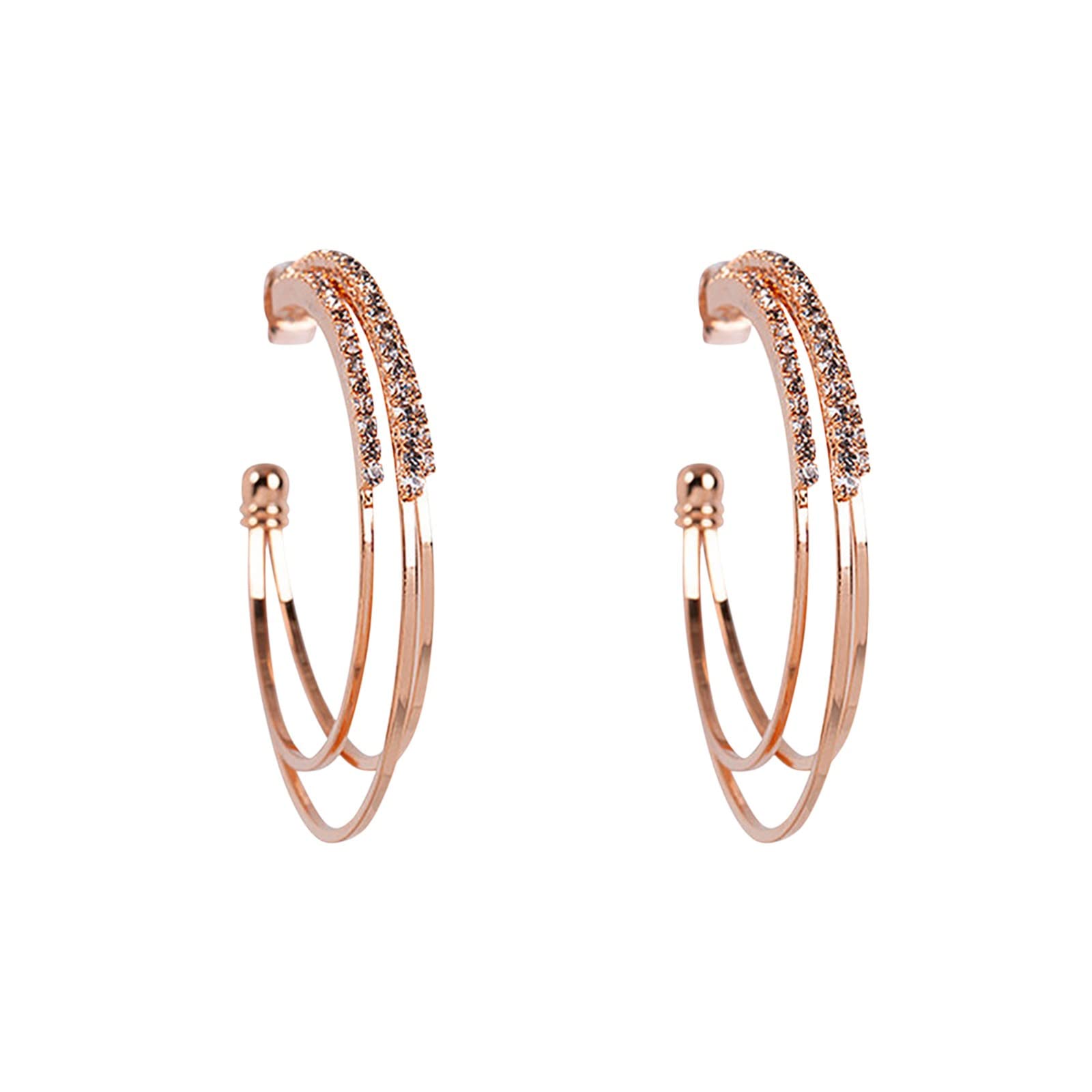 Elegant C-Shaped Rhinestone Hoop Earrings for Women - Thin Dangle Circle Earrings in Gold & Silver - Wedding & Party Jewelry Accessories (Silver, One Size) | Perfect for Bridal, Evening Events & Special Occasions