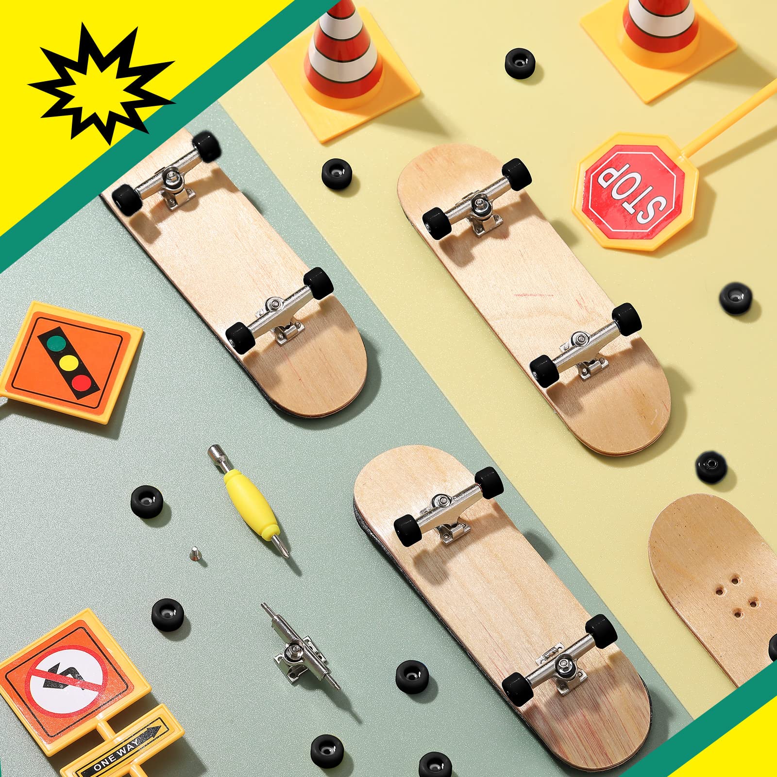 8-Piece Fingerboard Bearing Wheels Set - CNC Lathed Standard Wheels with Screwdriver & 2 Nut Drivers for 34mm Wide Decks - Perfect for Finger Skateboard Trucks & DIY Mini Skateboard Maintenance (Black)