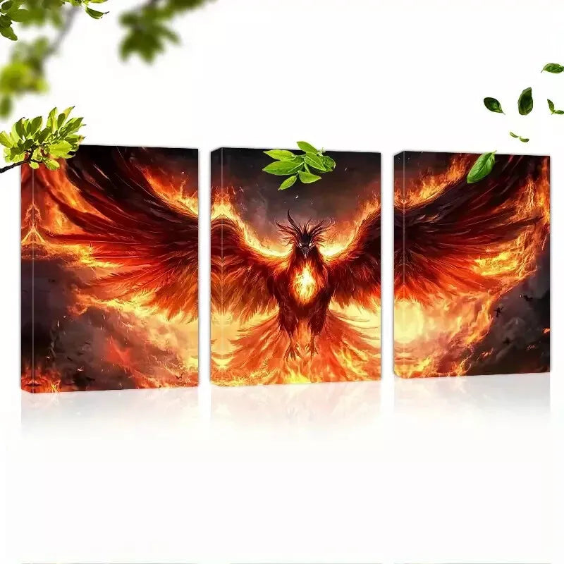 3-Piece Fiery Phoenix Wall Art Set - Framed Canvas Prints 50x70cm - High Quality Australian Made - Ready to Hang - Perfect for Living Room, Bedroom & Office Decor