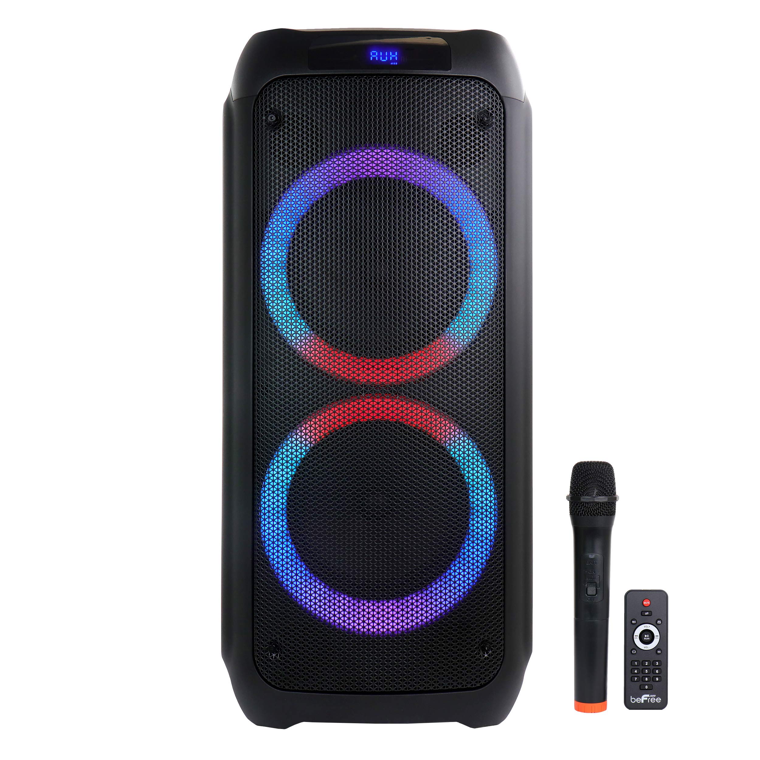 beFree Sound Dual 8 Inch Bluetooth Wireless Portable Party Speaker with Colorful LED Lights - Perfect for Outdoor Gatherings, Beach Parties & Home Entertainment