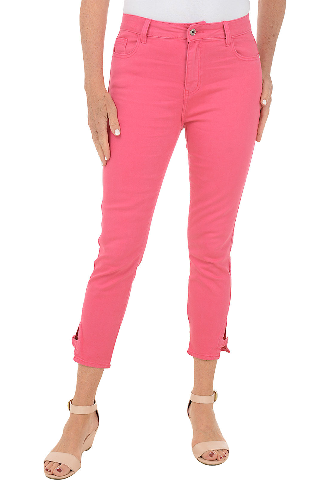 Stylish Snap Button Hem Denim Twill Crop Pants for Women - Perfect for Casual Outfits & Summer Fashion