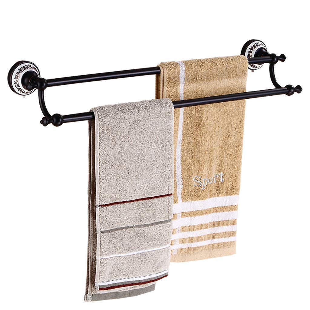 BOCbco Black Double Bar Towel Rack - 60Cm Copper Wall Mounted Towel Holder for Bathroom & Kitchen - Space Saving Towel Storage Solution for Hand, Dish, and Bath Towels