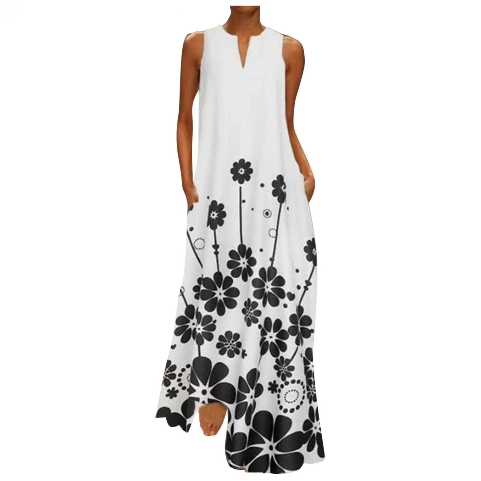 CHENSEN Women's Sleeveless Round Neck Casual Summer Dress - Loose Flowy Long Maxi Tank Dress for Beach, Vacation & Everyday Wear