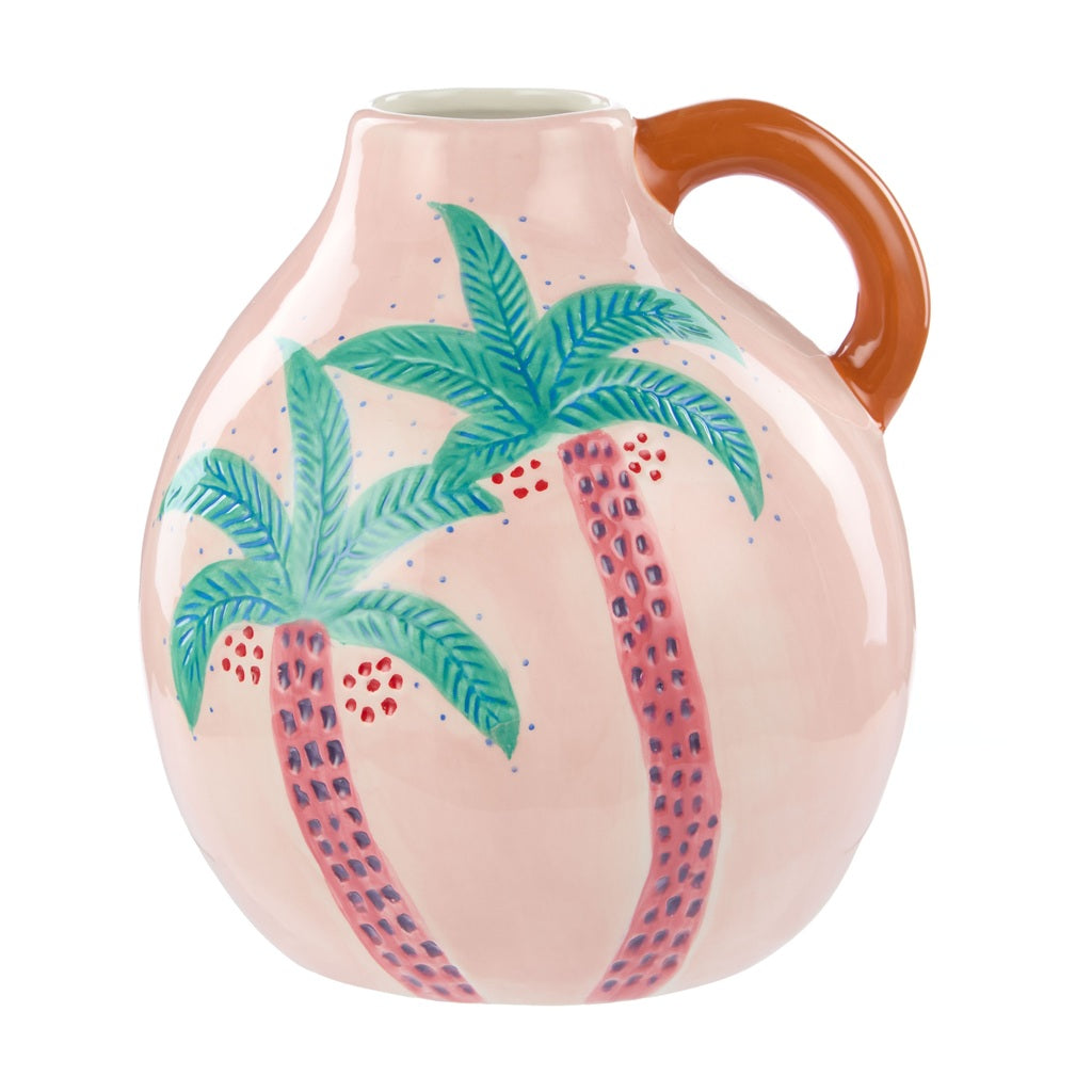 Emporium Pierson Palmer Pink Coconut Palm Vase - Multi-Colored Ceramic Home Decor (18x15x15cm) - Perfect for Boho Chic Living Room, Beach House Decor & Wedding Centerpieces