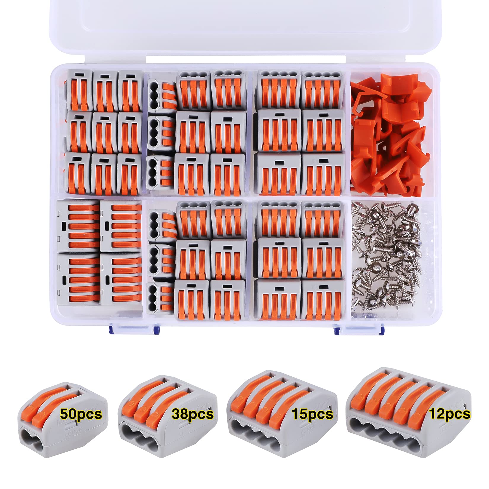 115 PCS Lever Wire Connectors Nuts Kit with Bases & Screws - 28-12 AWG, Compact Splicing Quick Disconnect Wire Splice Connectors for Home Electrical Wiring, DIY Projects, and Automotive Repairs
