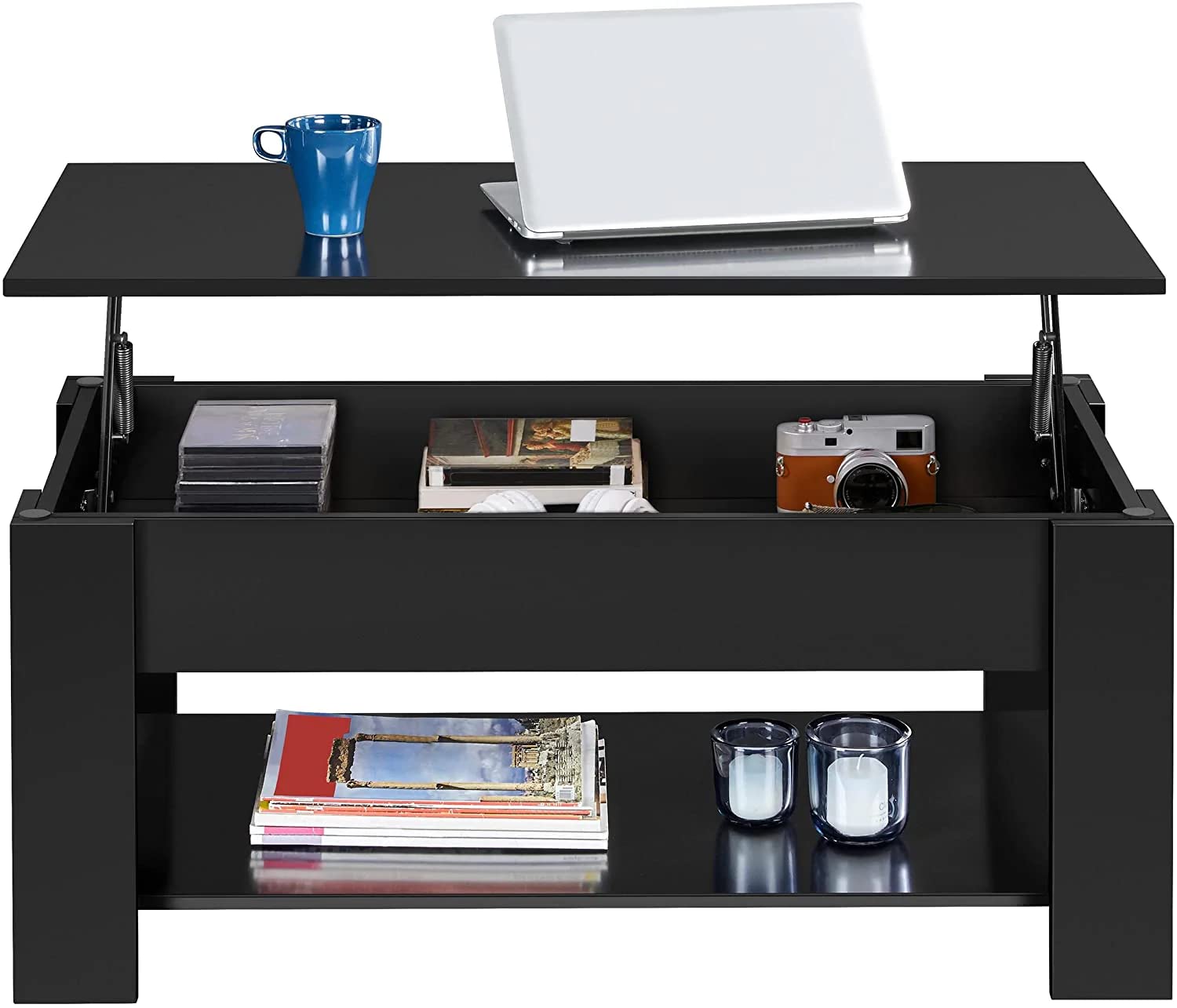 Black Lift Top Coffee Table with Hidden Storage - 38.6