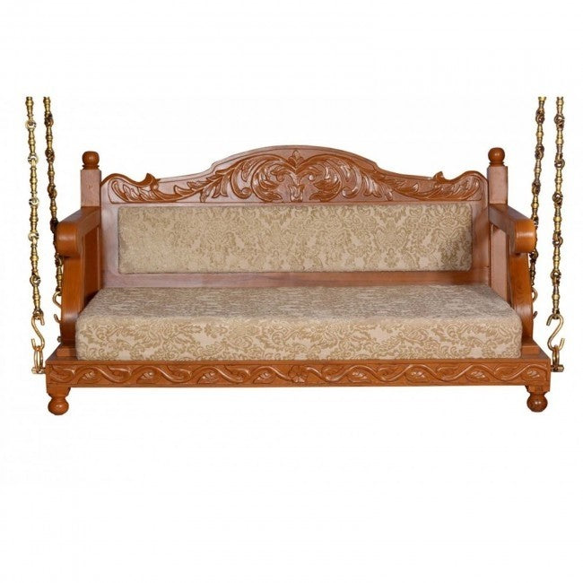 Hand Carved Jali Design Swing Daybed in Honey Brown - Perfect for Outdoor Patio, Garden, or Porch Relaxation