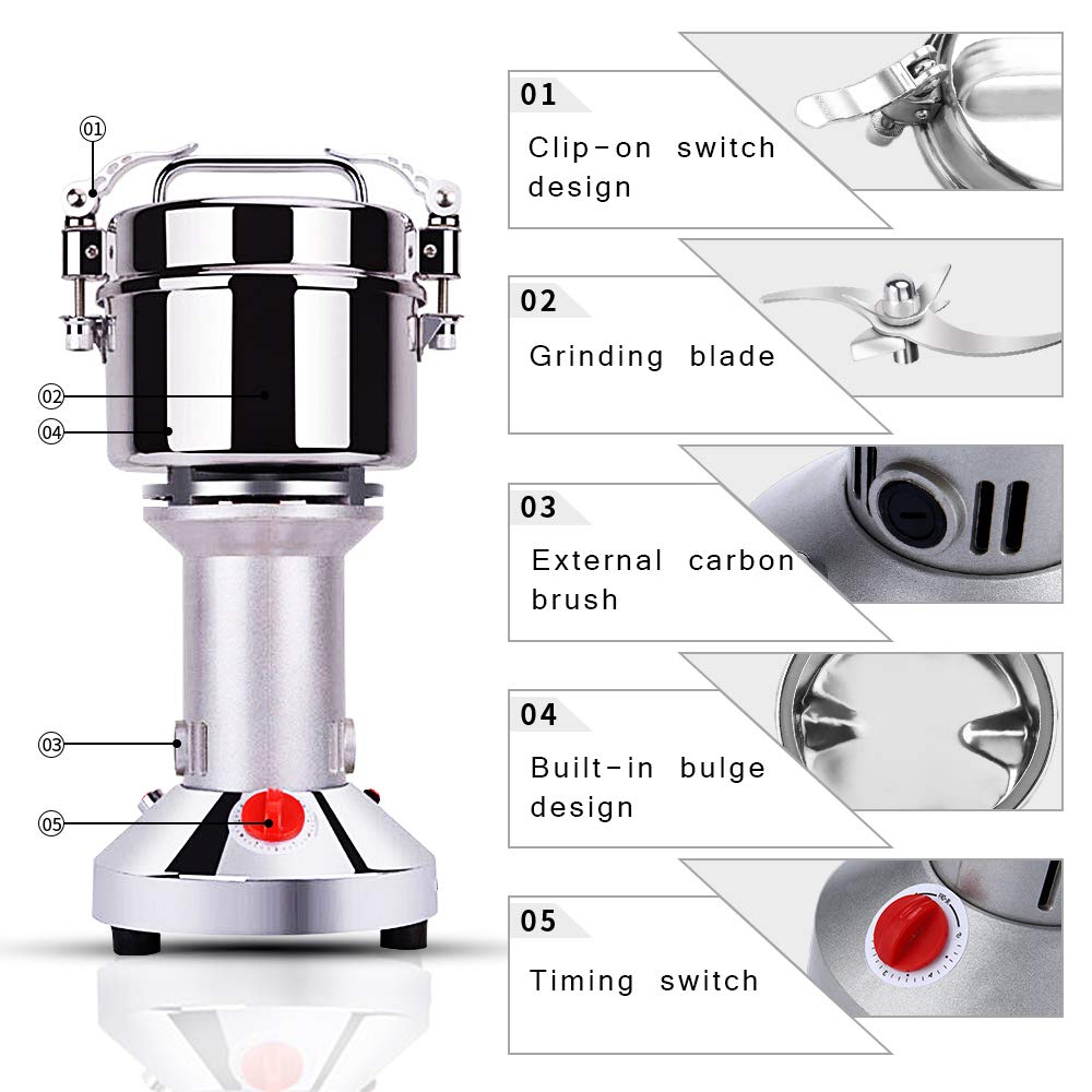 500g Electric Grain Mill Grinder for Spices, Herbs, Coffee & Seeds - Superfine Powder Machine, 110V Dry Grinder for Cereals & Grains - Perfect for Home Baking, Coffee Brewing & Spice Preparation