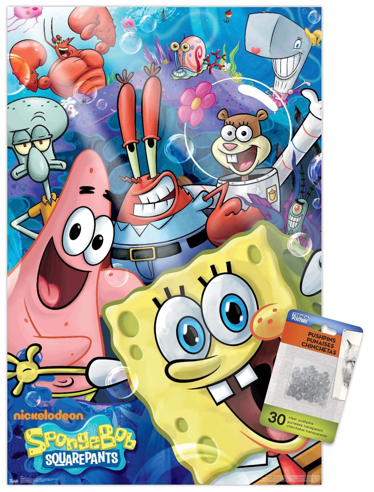 Trends International Nickelodeon SpongeBob SquarePants Joy Wall Poster - 14.72 x 22.37 Inches Premium Quality, Includes Push Pins - Perfect for Kids' Bedroom Decor, Game Room & Classroom Wall Art
