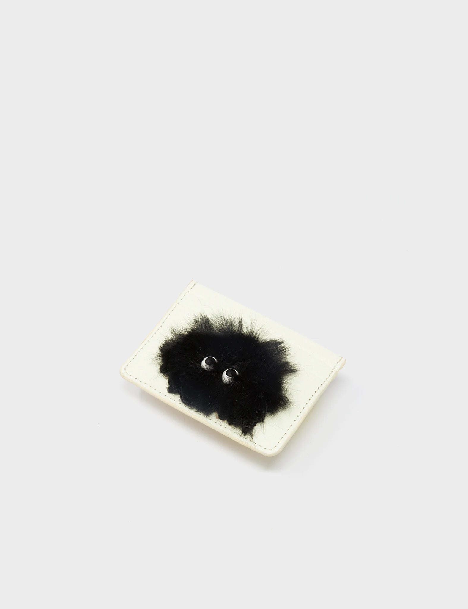 Premium Filium Almond Leather Cardholder with Fuzzy Monster Applique - Stylish & Durable Wallet for Men & Women - Perfect for Everyday Use, Travel & Gifting